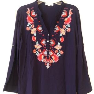 Navy Dress with Embroidered Detail